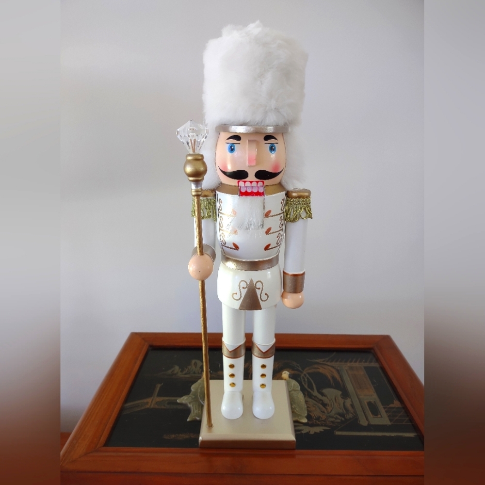 Holiday Lane White Fur Nutcracker